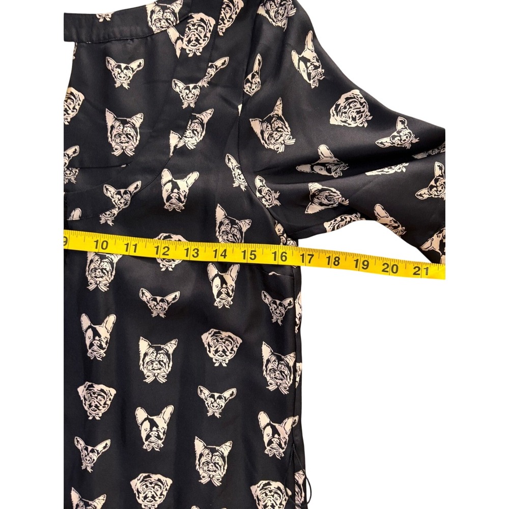 Maeve‎ Silk Dog Print Shirt Dress Womens XS Black Excellent Belted Midi Pocket - Picture 9 of 10